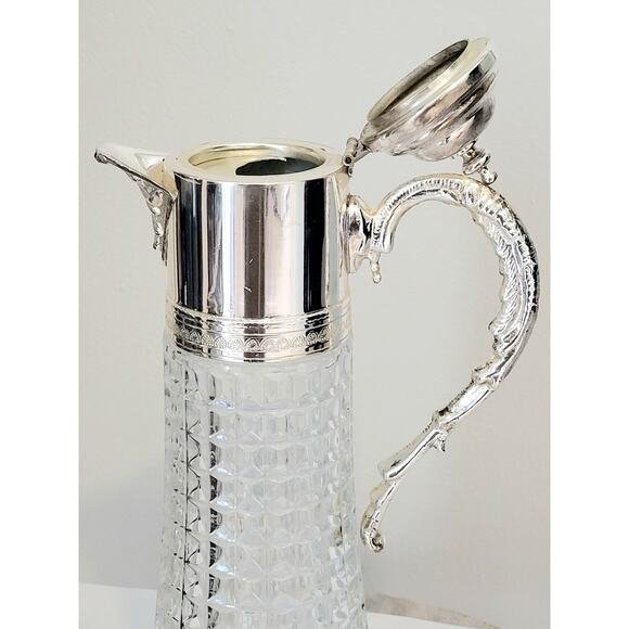 Claret Decanter Silver Top Retro MCM Italy Glass Pitcher Vintage - Picture 10 of 12